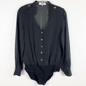 Tibi New York | Black Silk Button Up Body Suit